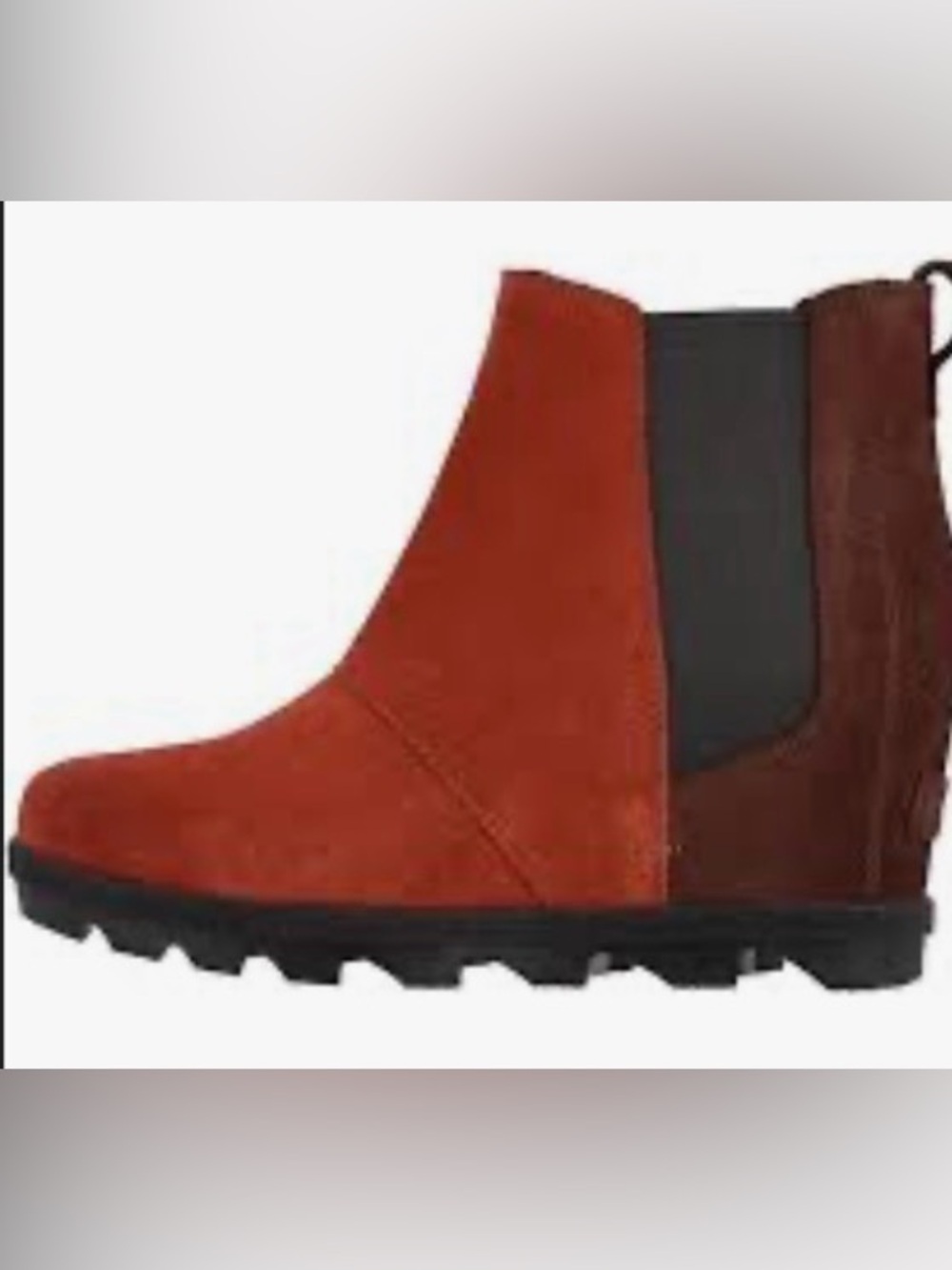 Sorel Joan Of Arctic Chelsea Wedge Carnelian Red & Brown Suede Leather Boots